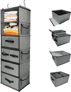 Durable 6-Tier hanging closet organizer with 5 Drawers & 3 Side Pocket,Thickened Fabric Hanging Shelves Holder with Sturdy Hook,Space-saving Storage Organization for Bedroom,Dorm,Guestroom,RV,Bathroom by Folzaelar