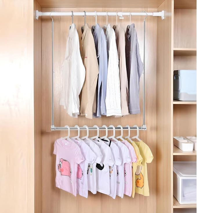 Adjustable Hanging Closet Rod, Extender Hanging Rod, Closet Hanging Organizer, Heavy Duty Closet Bar, Hanging Rod (2 Pack, Chrome) - Image 3