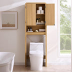 Over the Toilet Storage Cabinet, 69.69" Curved Bathroom Storage Organizer Cabinet with Doors and Adjustable Shelves, Wooden Free Standing Toilet Space Saver Rack, Natural - Image 7