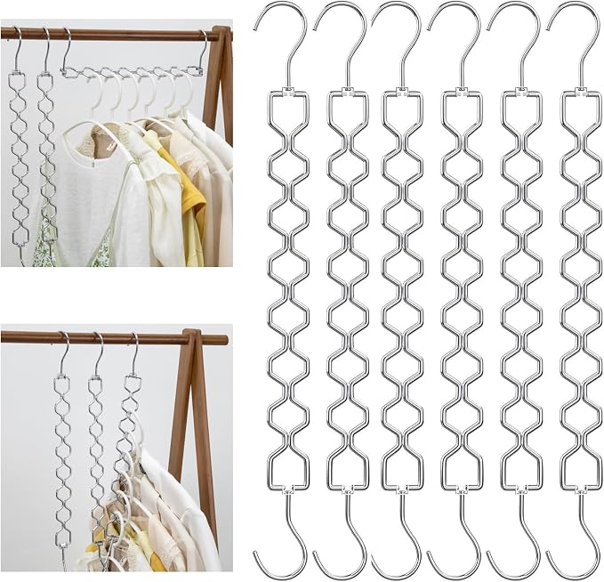 6 Pack Space Saving Metal Collapsible Hangers for Heavy Clothes, 22Lbs Capacity Hook Closet Space Savers Metal Hanger Organizer for Dorm, Room Essentials Storage Sliver by WONGPERG