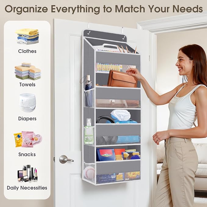2 Pcs Over The Door Organizer Large Capacity Hanging Storage Room Organizer | 40 lb Capacity, Ultra-Sturdy, Foldable, Mesh Design with Clear Window, Space-Saving Organizer for Pantry, Nursery & Closet - Image 6