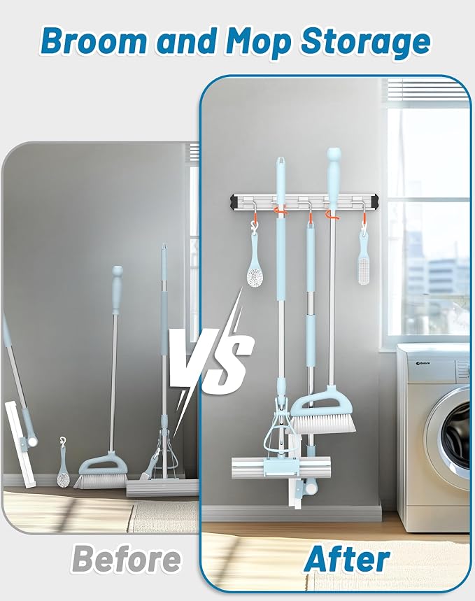 Mop and Broom Holder Wall Mount Garden Tool Rack Organizer - Image 5