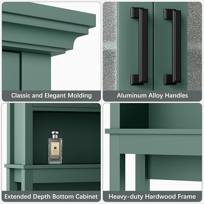 Over The Toilet Storage Cabinet, Over Toilet Bathroom Organizer with Glass Doors and Adjustable Shelf, Thicken Frame Above Toilet Storage Cabinet Behind Toilet Bathroom Organizer, Halcyon Green - Image 6