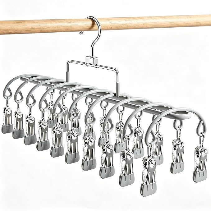 Pants Hangers with 20 Clips, Space Saving Hanging Closet Organizer (Grey) by VSVstoage