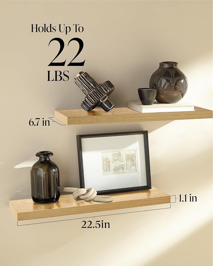 BAYKA Light Oak-Toned Floating Shelves 22.5in, Set of 3, Wall Mounted Shelf - Image 3