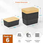 Ohmlove 6 Pack Plastic Storage Baskets with Bamboo Lids for Organization - Image 2
