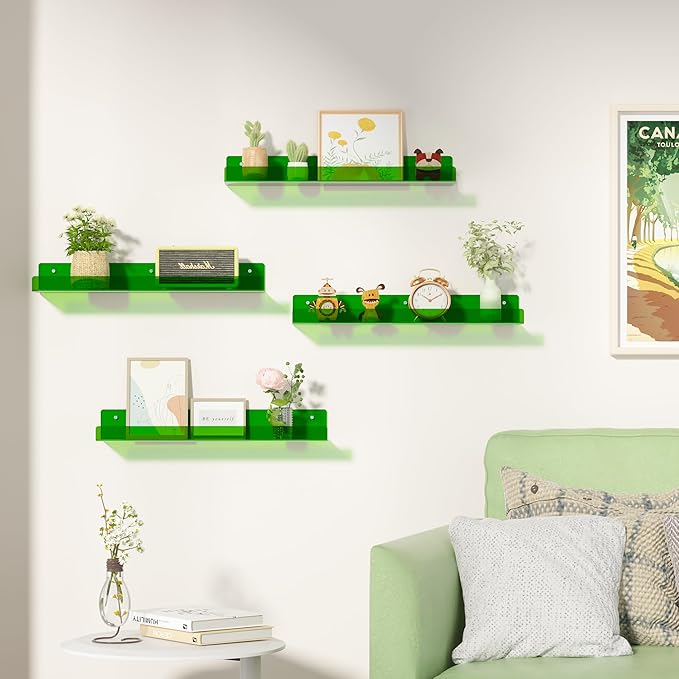 upsimples 4 Pcs 15" Acrylic Shelves for Wall Decor and Display, Green - Image 2