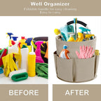 Cleaning Caddy with Handle, Cleaning Products Organiser, 17L Foldable Storage Basket, Cleaning Caddy Organiser, Portable Multi Cleaning Bucket Bag for Home, Garden (Khaki) - Image 3