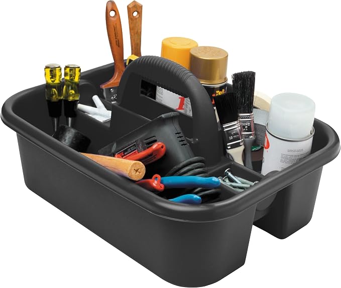 Akro-Mils 09185 Plastic Tote Tool & Supply Cleaning Caddy with Handle, 18-3/8-Inch x 13-7/8-Inch x 9-Inch, Black - Image 3