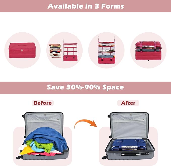 Surblue Hanging 3-Shelf Closet Organizer Pocket Collapsible Washable Oxford Fabric with 2 Hooks (XL 17.71 * 11.81 * 20in, Rose) - Image 3