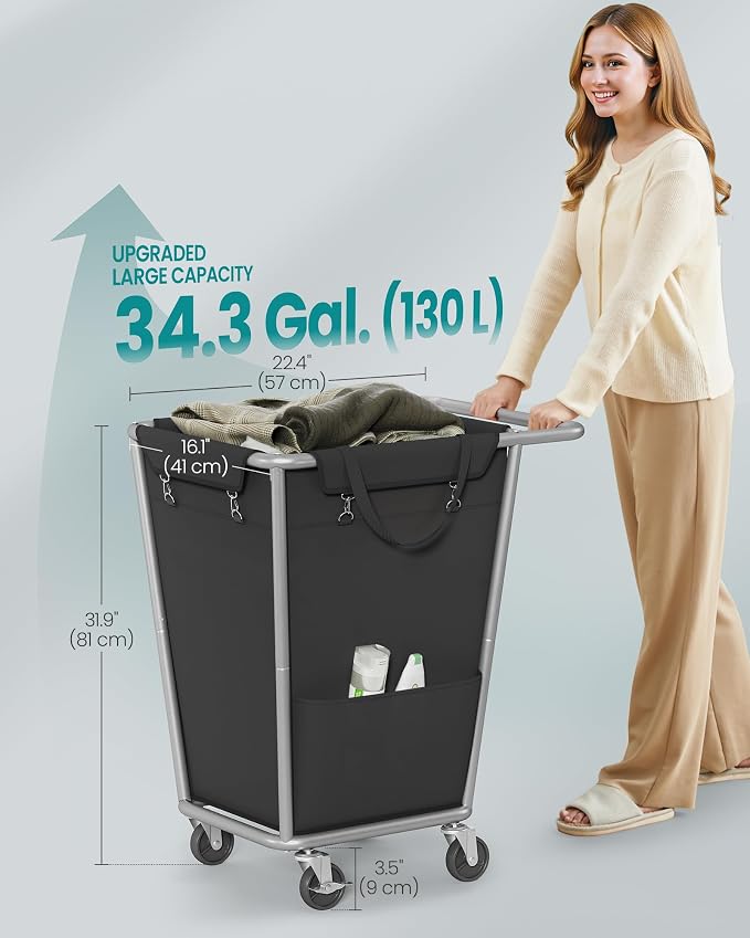 SONGMICS 1-Section Laundry Basket with Wheels, 34.3 Gallons (130 L) Hamper - Image 6