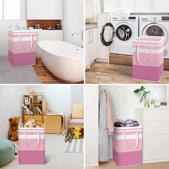 HomeHacks 2 Pack Large Laundry Baskets, Laundry Hampers Bags (Pink 75Lx2) | Waterproof, Freestanding, Collapsible Clothes Hamper with Reinforced Handles in Laundry Room, Dorm, Bathroom, Bedroom - Image 6