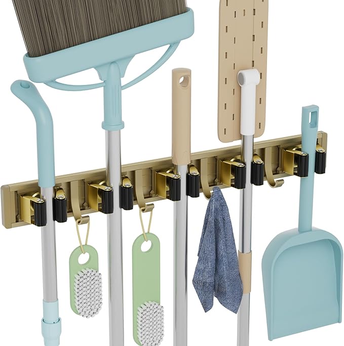 reliahom Broom Holder Wall Mount Mop Hanger Tools organizer 5Racks 4Hooks by reliahom