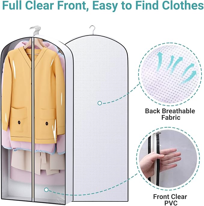 SLEEPING LAMB 60" Long Hanging Garment Bags for Closet Storage Gusseted Clear Dress Bag for Clothes, Gowns, Coats, Suits, 5 Packs - Image 4