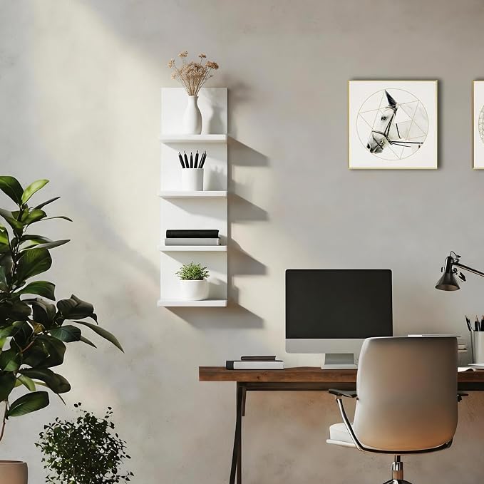 Homaterial 4 Tiers Floating Shelves, Wall Mounted, White - Image 5