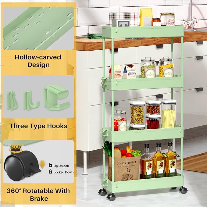 SPACEKEEPER Slim Rolling Storage Cart, 4 Tier Bathroom Cart Organizer,Green - Image 7