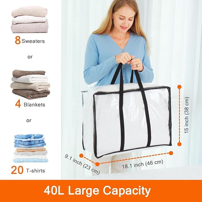 Vieshful 5 Pack Clear Clothes Storage Bags with Zipper 40L - Image 2