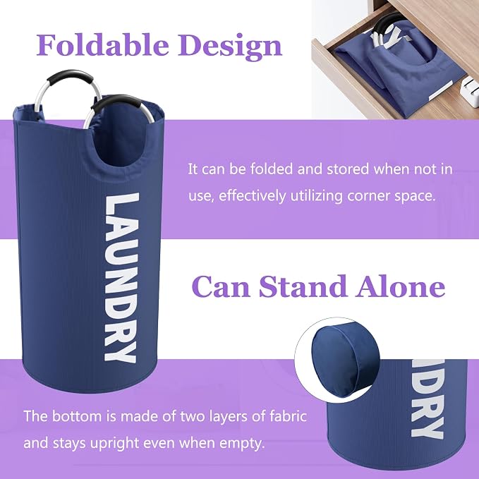 95L 3Pack Large Laundry Hamper, Foldable Laundry Basket with Handles, Dirty Clothes Basket in 600D Oxford Fabric, Clothes Hampers for Bedroom, Living Room, Bathroom, Purple + Navy Blue + Blue - Image 9