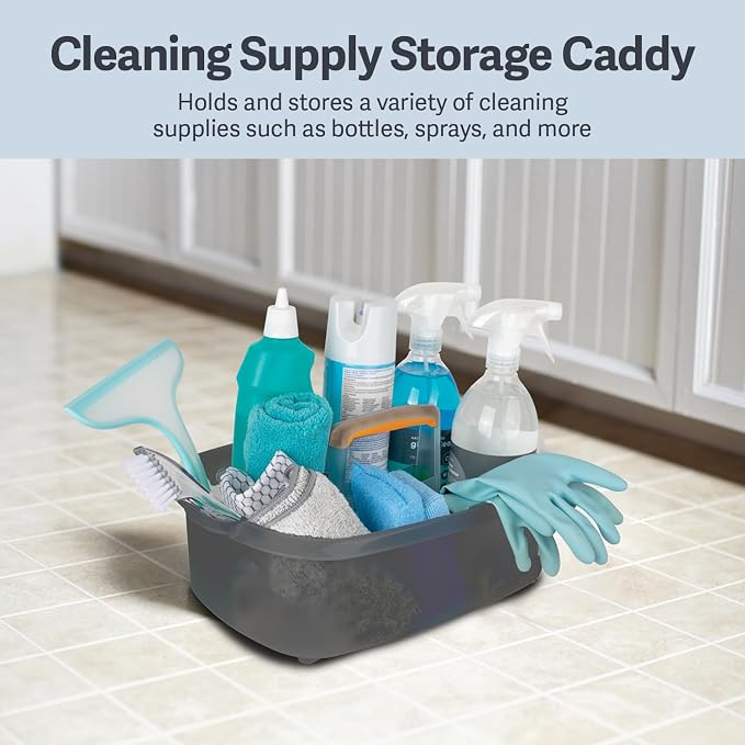 Casabella Plastic Bucket, Gray and Orange, 1.85 Gallon | Storage Caddy | With Handle | Pack of 6 - Image 2