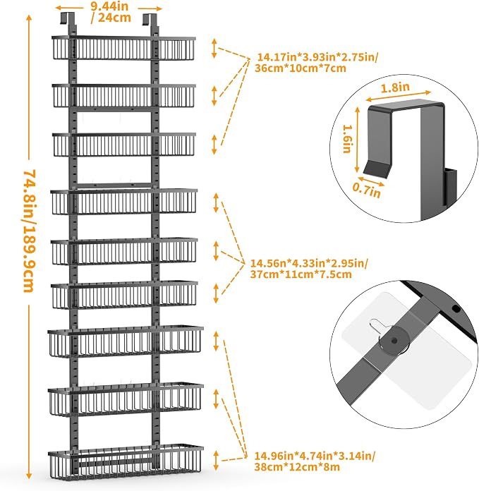 Moforoco 9-Tier Over The Door Pantry Organizer, Pantry Organization and Storage, Black Hanging Basket Wall Spice Rack Seasoning Shelves, Home & Kitchen Bedroom Bathroom House Essentials - Image 3
