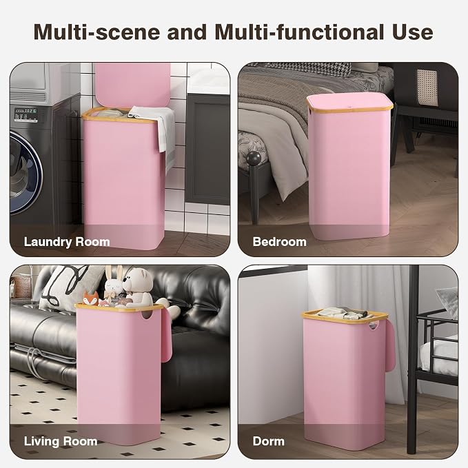 Bathola Laundry Hamper with Lid, Laundry Basket with Removable Bag, Pink - Image 7