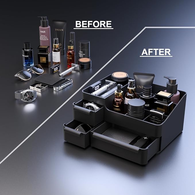 Men's Cologne Organizer with Drawers: Black Men Bathroom Counter Organizer, Dresser Organizer for Shaving Kit, Skincare, Gifts for Men - Image 3
