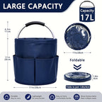 Cleaning Caddy with Handle, 17L Foldable Storage Basket, Heavy Duty 600D Oxford Cloth Organizer, Portable Supply Bag, Multi-Purpose Supplies Caddy for Home, Bathroom, Kitchen, Garden - Dark Blue - Image 2