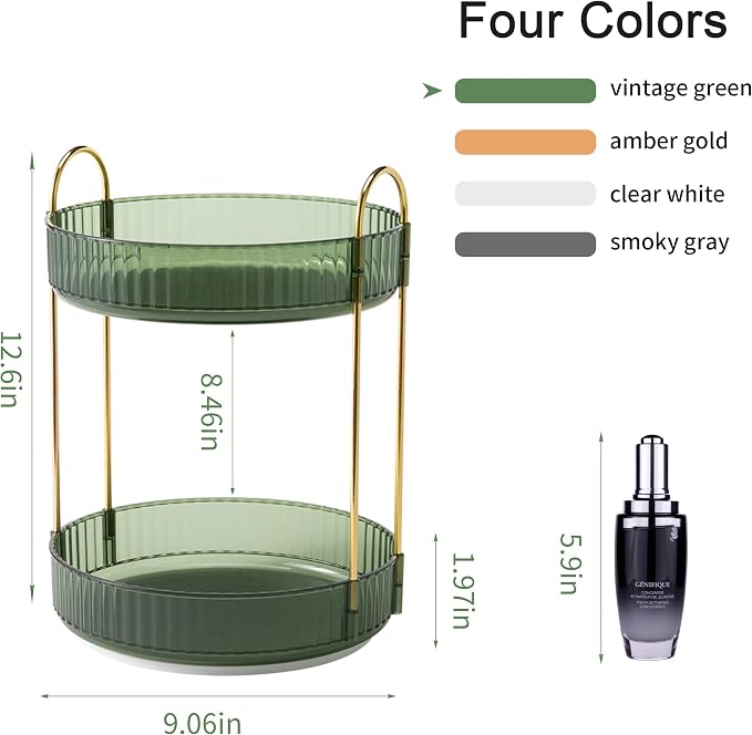 YCIA&DONE 360 Rotating Makeup Organizer and Storage for Vanity Countertop 2 Tiers, High Capacity Cosmetic Skincare Perfume Organizers for Dresser Bathroom Lazy Susan (Vintage Green) - Image 4