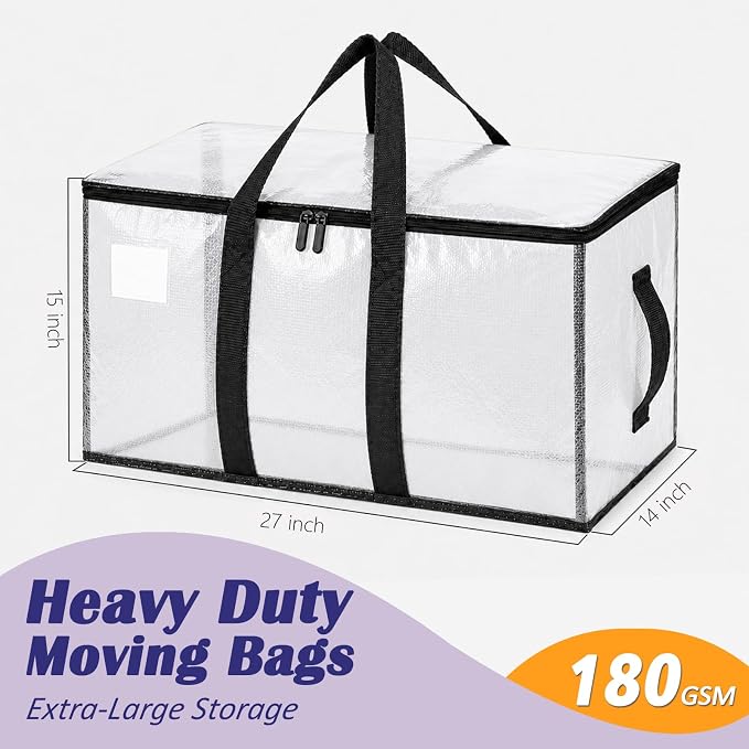 Songrey Extra Large Heavy Duty Moving Bags, 4 Pack, Clear - Image 2