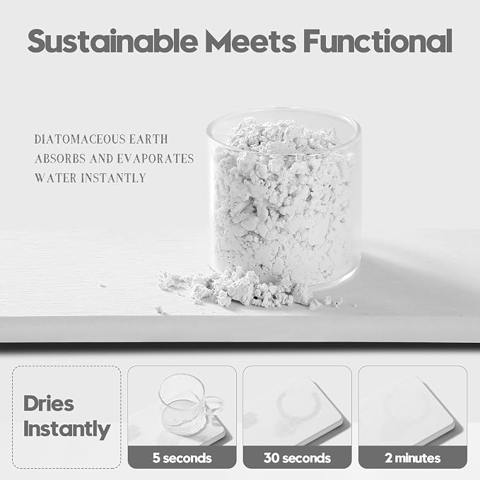 2PCS 10"x 5" Large Bathroom Sink Vanity Trays, Water Absorbing Diatomite Stone Quick Drying Mat for Kitchen Counter, Dish Rack Dispensers Sponge Holder Caddy Organizer, White, 10"x 5" - Image 4