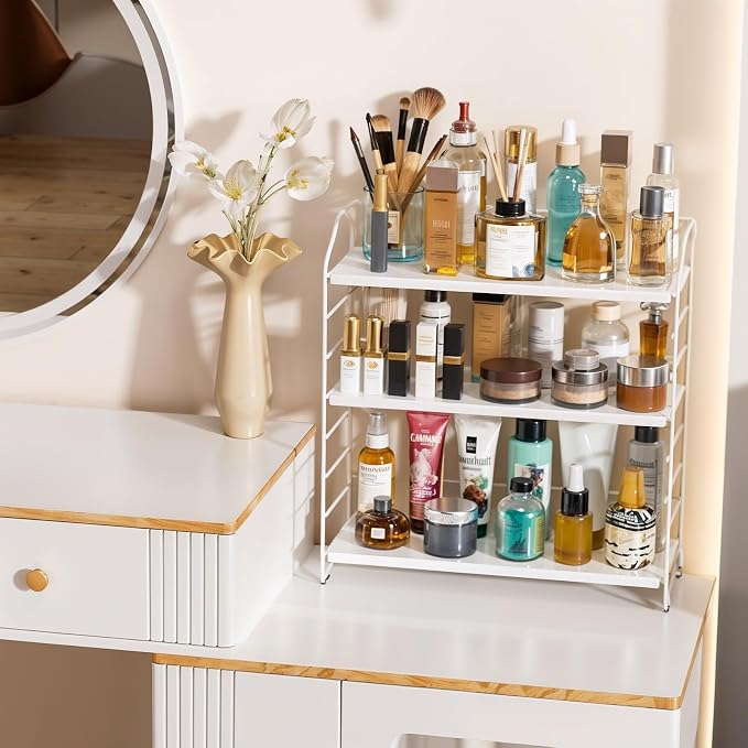 BOIVSHI Bathroom Countertop Organizer, 3-Tier Bathroom Counter Organizer, 8-Levels Height Adjustable, Bathroom Organizer for Kitchen, Livingroom, Office Storage, Metal White - Image 3