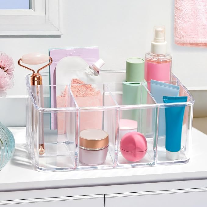 STORi 5-Compartment Clear Plastic Organizer | Rectangular Divided Makeup and Vanity Storage Bin and Office Desk Caddy | Scalloped Wall Design | Made in USA - Image 4