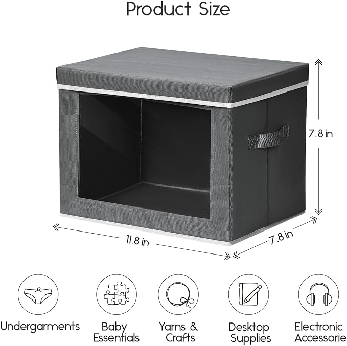 Homsorout Storage Bins with Lids - Small Fabric Organizers with Window, Collapsible Storage Bins for Clothes, Decorative Closet Organizers for Towels, Tshirt, 3 Pack, Dark Grey - Image 2