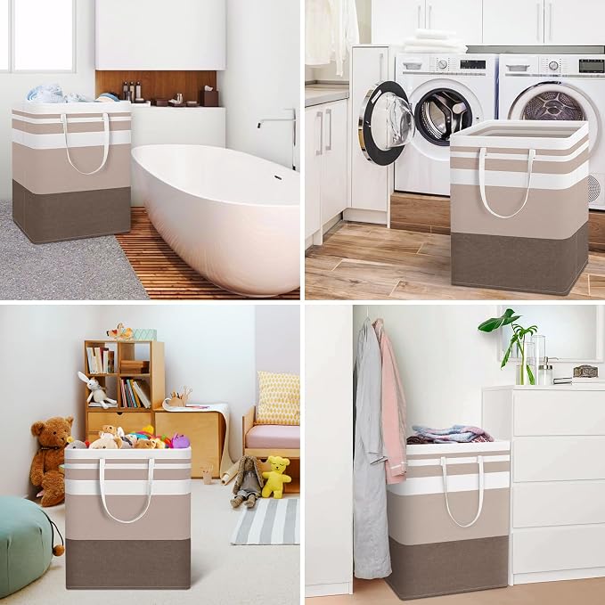 HomeHacks 2-Pack Large Laundry Basket, Waterproof, Freestanding Laundry Hamper, Collapsible Tall Clothes Hamper with Extended Handles for Clothes Toys in the Dorm and Family (Brown, 125L) | Waterproof, Freestanding, Collapsible Clothes Hamper with Rein... - Image 6