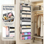 Yecaye 5 Tier Clear Over the Door Organizer Hanging, 5 Large Plastic Pockets and 10 Side Pockets Back of Door Organizer, 56lbs Weight Capacity Behind the Door Storage for Nursery, Deep Gray - Image 3