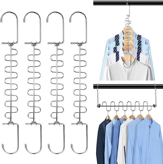 KLEVERISE 12 Pack Metal Space Saving Hangers, Stainless Steel Hangers, Magic Cascading Closet Clothing Hanger Organizer, College Dorm Essentials by Chicwe