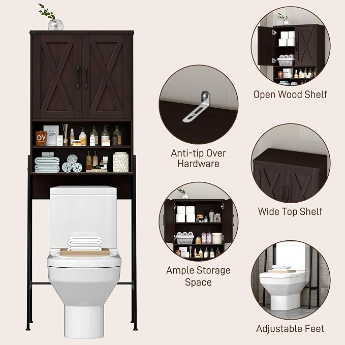 Vabches Metal Frame Over The Toilet Storage Cabinet, Espresso - Image 3