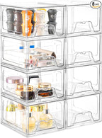 Stebopum 8 Pack Stackable Makeup Organizer, 4.4'' Tall Acrylic Bathroom Makeup Organizer and Storage Drawer with Pull-out Handle, Clear Plastic Storage Bins for Vanity,Pantry,Desk,Undersink,Kitchen by Stebopum