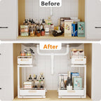 2 Pack Under Sink Organizer with Ball Bearing Sliding Drawer, Heavy Duty Pull Out Cabinet Organizer, 2 Tier Adjustable Storage Rack for Kitchen Bathroom, Space Saving Design, White - Image 8