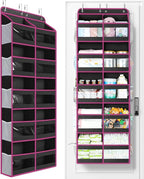 Yecaye 5-Tier Over The Door Organizer Dual-Column, 80lbs Load Over The Door Storage of 10 Compartments, Heavy Duty Door Organizer Hanging for Bedroom Closet Dorm Bathroom Pantry, Black and Pink 1 Pack by Yecaye