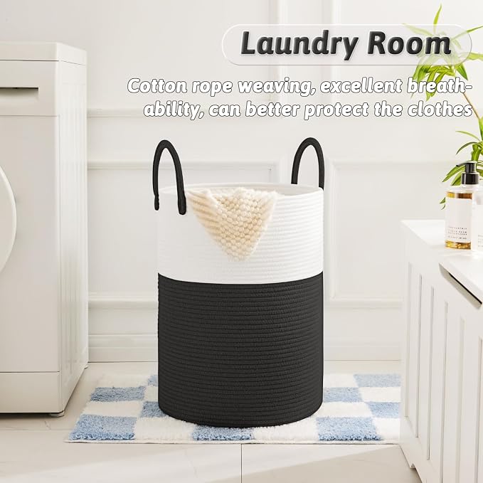 Artfeel Laundry Basket,Woven Cotton Rope Laundry Hamper,100L for Decorative Storage of Dirty Clothes,Toys and Blankets in Bathroom,Baby Room and Living Room - Image 2
