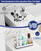 Bathroom Counter Organizer and Storage with 2 Pack Qtip Holder Dispenser, 7 Slots Detachable Toothbrush Holders for Bathrooms, Anti-Slip Electric Toothbrush and Toothpaste Holder Countertop - Image 4