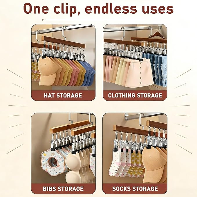 Legging Organizer for Closet, Closet Organizer with Clips, 360° Rotating Space Saving Hanging Clothes Organizer for Closet Organizers and Storage (Wood-12 Clips) - Image 5
