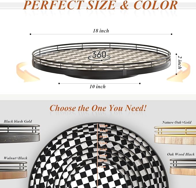 AMH18-Inch Black and White Checkerboard Lazy Susan Decorative Tray - Image 6