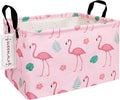 Rectangular Collapsible Laundry Basket with Side Handles, Pink Flamingo by QUEENLALA