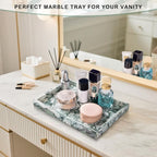 Marble Bathroom Tray for Countertop & Home Decor, Natural Decorative Marble Tray for Jewelry & Perfume Organizer, Luxury Stone Vanity Trays for Dresser, Kitchen Counter, 12" x 8", Jade Green - Image 5
