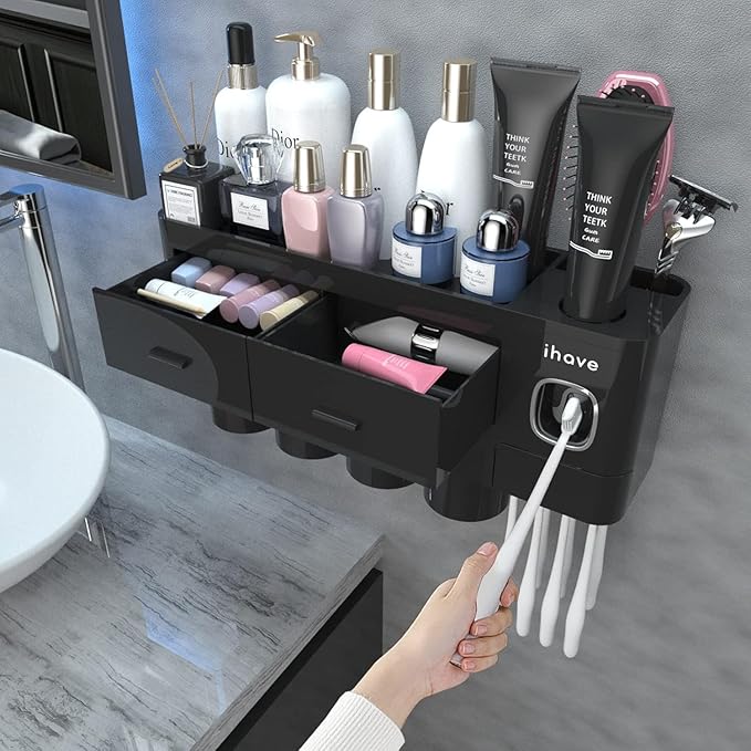 iHave Toothbrush Holders Wall Mounted with Toothpaste Dispenser & 4 Cups by ihave