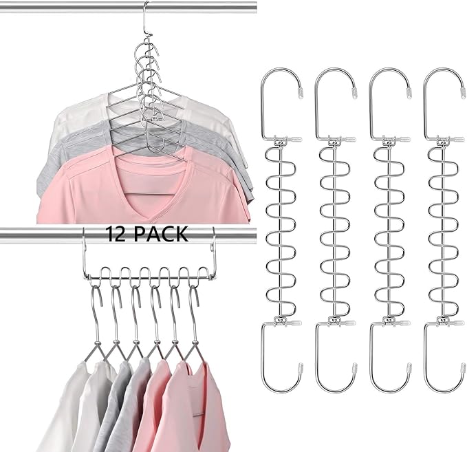 KLEVERISE 12 Pack Metal Space Saving Hangers, Stainless Steel Hangers, Magic Cascading Closet Clothing Hanger Organizer, College Dorm Essentials - Image 8