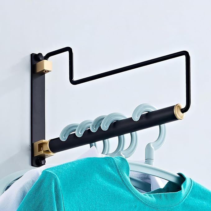 NEWRAIN Clothes Drying Rack, Laundry Racks for Drying Clothes, Wall Mounted Swing Arm Clothes Hanger for Laundry Room, Garage, Indoor & Outdoor Use,Black - Image 7