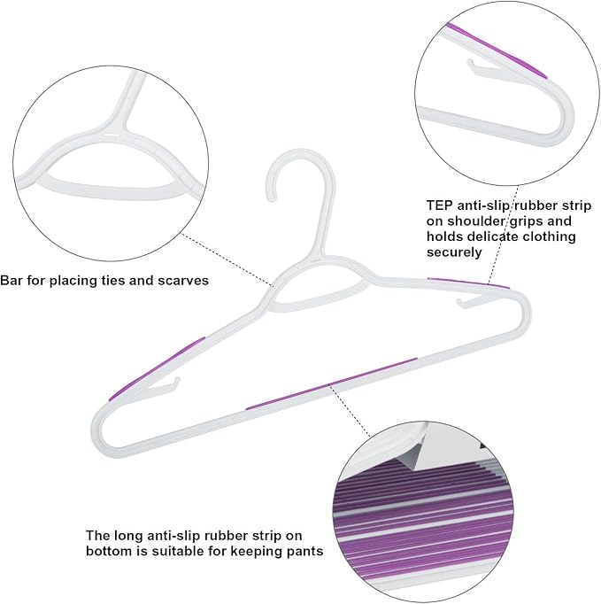 Plastic Clothes Hangers 30 Pack, Hangers with Grip Purple - Image 4